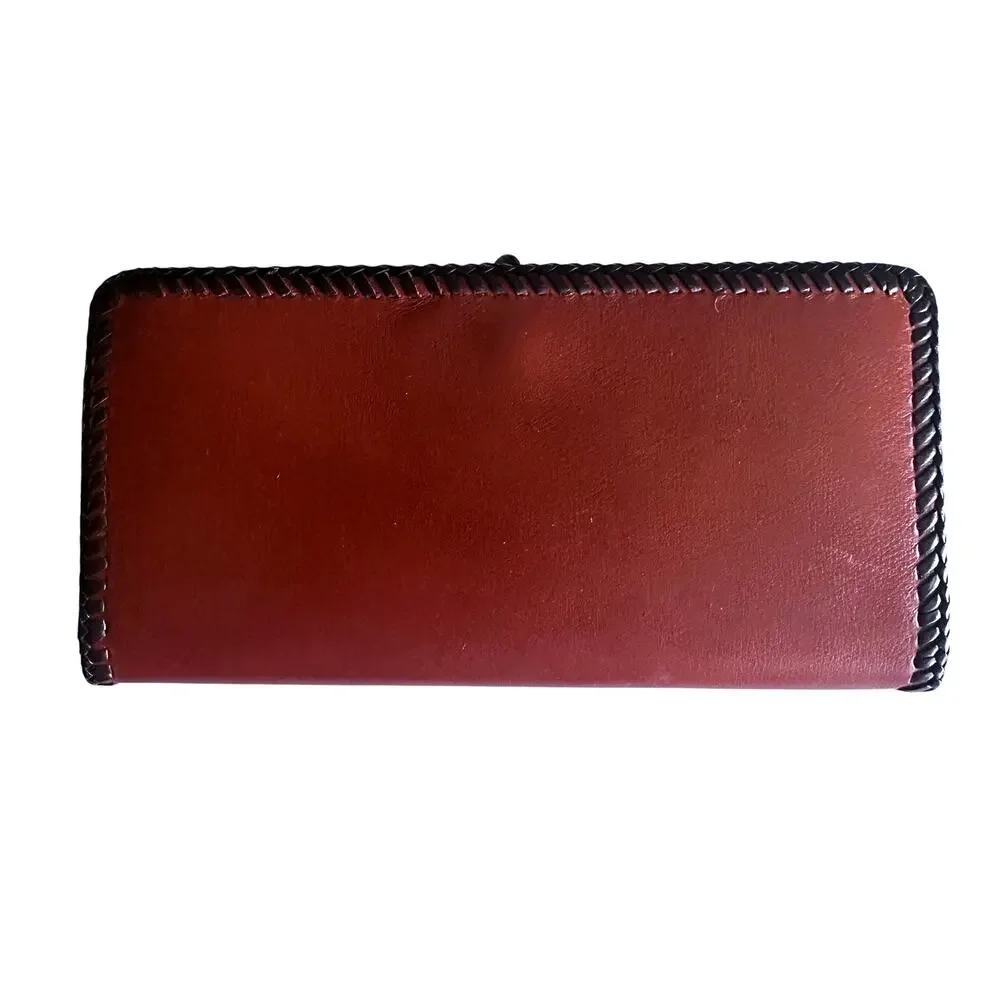 Vintage Brown Calf Leather Whipstitched Wallet with Double Kisslock VTG